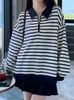 Kvinnors hoodies stripe tröja kvinnor hösten långärmad topp damer harajuku mode polo kvinnlig koreansk stil lös dragkedja t-shirts