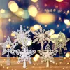 Рождественские украшения, верхняя часть дерева, звезда, пластиковая полая Золотая зеленая пудра, украшение, пятиконечная снежинка