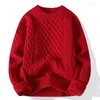 Męskie swetry retro skręć O Neck solidny kolor dzianin sweter zimowy zimowy luźne luźne jogging pullover moda ulica