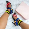 Sandals Buckle Strap High Heels Women Color Block Summer Gladiator Chaussure Femme