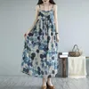 Casual Dresses Mori Girl Style Polka Dot Sleeveless Slet Dress Summer Elegant skarvad A-Line Female Clothing Vintage Loose Long Long