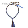 Pendant Necklaces WILD&FREE Natural Handmade Long Tassel Strand & Pendants Women Wood Beads Lapis Stone Blue Necklace Jewelry