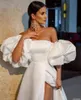 Sexy Hoge Split Satijnen Trouwjurk 2024 Met Afneembare Mouwen A-lijn Strapless Hof Trein Bruid Jurken Robe De Mariage