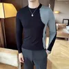 Men's Sweaters Autumn Winter Korean Version Of Color Patchwork Slim Sweater Jumper Fashion Crew-neck Men Casual Home Bottom