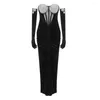 Casual Dresses VC Mermaid Patry For Women Long Sleeves Gloves Beaded Strapless High Split Velvet One-Piece Gown