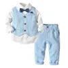 Clothing Sets Boys Suits Blazers Clothes For Wedding Formal Party Striped Baby Vest Shirt Pants Kids Boy Outerwear Set 230407