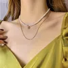 Pendant Necklaces Multi Layer Link Chain Necklace For Women Crystal Charm Pendants Choker Pearl Beaded Jewelry Gifts