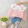 Kledingsets Babymeisjes Kledingsets Leer Kids Lace Floral Shirt Jeans Suits Infant Casual Desfits Outfits Kinder kostuum