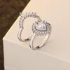 Cluster Rings S925 Princess Crown Crystal Diamond Women Engagement 2pc Set Proposal Finger Ring For Lover Elegant Female Fashion Jewelry