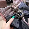 Brooches Handmade Crystal Striped Ribbon For Women Rhinestone Collar Needle Neck Bow Tie Apparel Brooch Clothing Accessories