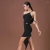 Stage Use Sexy Slited ombro de ombro, vestido latino de dança para mulheres de prática irregular CHACHA TANGO DQS9512