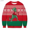 Kvinnors tröjor ful Dinosaur 3D Tryckt jultröja Herr- och kvinnors toppar Huven Christmas Pullover Autumn Christmas Sweaterl2311