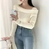 Women's Sweaters Alien Kitty Slim-Fit Full Sleeve Women Slash Neck Sexy Chic Solid Knitted Winter Pullovers Office Lady Bottom