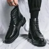 Block Boots Men Pu Black Side Low Heel Lace Torno