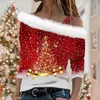 Damesblouses Kerstmis Dames Elegante blouse Rode wijnglazen Print Truien Een koude schouder Pluche shirts Festival modekleding