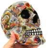 Dekorativa föremål Figurer Horror Skull Decoration Harts Colorful Flower Painting Halloween Skull Home Bar Desktop Decoration Craft Gift 114 * 180 * 155mm 230406