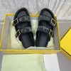 Luxury Fashion Designer Women Men Sandals Rubber Soles Sandals Canvas Double Strap Flat Buckle Slippers Letters calf Leather Metal Buckle sandals Slides With Box