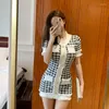 Abiti casual Fashion Runway Jacquard 2023 Summer Dress Elegant Women Vintage Black White Pied de poule Ladies lavorato a maglia