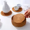 Tafelmatten 1 st ronde natuurlijke rotan kom pad handgemaakte isolatie placemats padding cup mat keuken decoratie thee accessoires