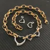 NJOACE – ensemble collier et boucles d'oreilles en acier inoxydable, bijoux Vintage, pendentif cœur d'amour, à la mode, pour femmes et filles