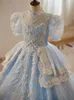 2023 blue Scoop Flower Girl Dresses Hand Made Flowers Tulle Little babys Wedding Luxurious Communion Pageant Dress Gowns pearls crystal Little Girl Wedding Dresses