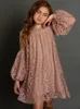 Girl's jurken meisjes kanten kanten lange mouw roze witte jurk kinderen Boheemse elegante prinses feestvest kleding kinderen 3-12y 230407