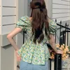 Women's Blouses 2023 Summer Holiday Date Girls Floral Print Off Shoulder Peplum Sexy Breezy Boho Tops Japan Chic Fashion Clothes