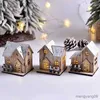 Kerstversiering Kerst LED-licht Houten huis Lichtgevende cabine Vrolijke kerstversiering voor thuis DIY Kerstboomversieringen Kindercadeaus Nieuwjaar R231107