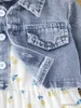 Kläder set baby flicka casual färsk ren enkel denim jacka blå blomma mönster blommig klänning 2-stycken set fyra säsonger r231107