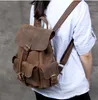 Ryggsäck Crazy Horse Leather Anti Stöld Vintage Fashion Style Travel Bag Men Male Daypack axel