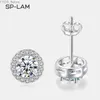 Orecchini a perno SP-LAM Bling Argento sterling 925 Gioielli Rotondi Halo Donna 1 Ct Moissanite Iced Out Certificato Orecchini a perno Gioielli YQ231107