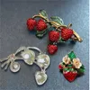Enamel Strawberry Brooches Fruit cute flower strawberry girl brooch enamel silk scarf buckle clothing DIY Hat Bag Accessories GC2021