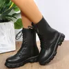 Stövlar 2022 Vinter plus size Lace Up Platform Heel Fashion Buckle Round Head Boots Bekväma kvinnor Botas Femininas de Couro Legitmos AA230406