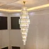 Modern LED Luxury Crystal Staircase Chandelier Lighting Decor Stor klassisk Cristal Hotel vardagsrum Spiral Lång pendellampa