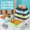 Bento Boxes Lunchbox mit 4 Gittern, auslaufsichere Bento-Box aus Edelstahl 304, Mikrowellenbox, Picknick-Aufbewahrungsbox, warm, 230407