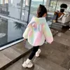 コート2 8年の女の子のかわいいカラフルなユニコーンジャケット冬の温かいフード付きパーカースノースーツ幼児の子供アウターウェア服231107