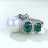 Cluster Rings Handgjorda Pearl Emerald Diamond Ring Real 925 Sterling Silver Party Wedding Band for Women Bridal Engagement Smycken