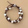 Link Bracelets Trendy Pearl Leather Cord Strand For Women Knotted String Wrap Bracelet Handmade Natural Pearls Boho Jewelry