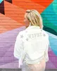 Women's Jacket's s Denim With Stars White Fringe Pearl Personalized Bride Custom MrsJean Wifey Wedding Coats Tops 230406