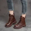 Boots 2021 New Mid Calf Boots Women Autumn Winter Fashion Lace-up Zipper Botas Mujer Boots Sports Platform Heel Ladies Shoes AA230406