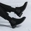 New Black Men Chelsea Boots Flock Square Toe Slip-On Business Short Boots for Men with Free Shipping Botas De Hombre Men Boots