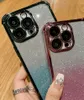 Bling Glitter iPhone 15 için Şok geçirmez Kılıflar Artı 14 Pro Max 13 12 11 Lüks Metalik Lens Koruyucusu Dört Köşe Gradyan Kaplama Chromed Yumuşak TPU İnce Delik Kapağı