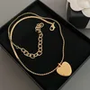 Light Luxury Fashion Women Extended Gold Necklace Heart shaped Metal Disc Frosted Chassis Pendant Lady Designer Jewelry High Quality Copper Charm Necklace