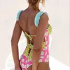 Damskie stroje kąpielowe retro druk jeden kawałek stroju kąpielowego Kobiety wysoko cięty letni pusty garnitur Bodysuit Monokini Caint