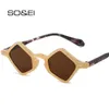 Sunglasses SO EI Ins Popular Fashion Small Polygon Square Sunglasses Women Clear Ocean Lens Shades UV400 Men Trending Rivets Sun Glasses P230406