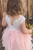 Vestidos de menina flor vestido bonito rosa em camadas apliques com renda superior ajuste festa de casamento aniversário primeira comunhão vestidos