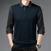 Men s T Shirts Fashion Striped Polo Shirts for Solid Color Casual Designer Long Sleeve Tops Button Collar Clothing 230407