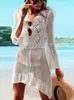 Cover-ups été femmes plage costume Sexy blanc crochet tunique plage sac robe femmes maillots de bain haut haut de Bikini # Q719 230406