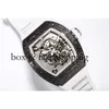 슈퍼 클론 플라이휠 시계 Richa Milles 손목 시계 RM055 흰색 세라믹 자동 기계식 투명 탄소 섬유 시계 5 Montres de Luxe