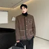 Men's Jackets NOYMEI Tweed Brown Woven Suit Jacket Damaged Rough Edges Men Round Neck Metal Button Coat Autumn 2023 Small Fragrance Top WA2921 231107